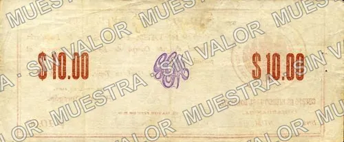 10 pesos, Cuerpo de Ejército de Noroeste (M3527), M3527 $10 Cuerpo de Ejército de Noroeste, reverso