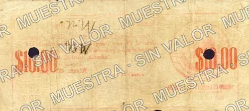 10 pesos, Cuerpo de Ejército del Noroeste (M3707), reverso