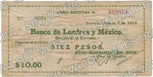 10 pesos, Deutsch-Südamerikanische Bank (M1040), M1040a $10 Deutsch-Südamerikanische Bank, anverso