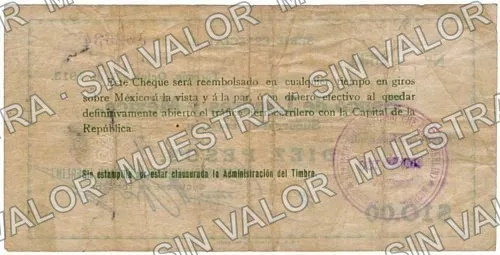 10 pesos, Deutsch-Südamerikanische Bank (M1040), M1040a $10 Deutsch-Südamerikanische Bank, reverso