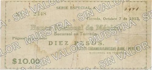 10 pesos, Deutsch-Südamerikanische Bank (M1062), M1062a $10 Deutsch-Südamerikanische Bank, anverso