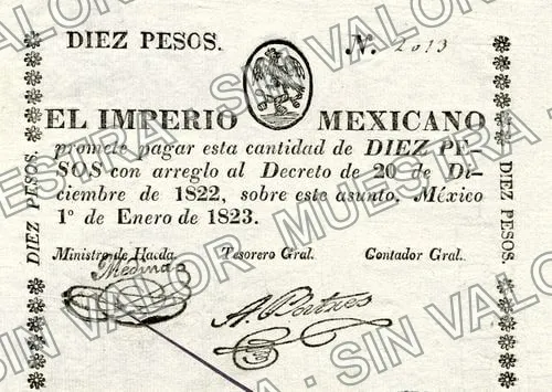 10 pesos, El Imperio Mexicano (M12), anverso