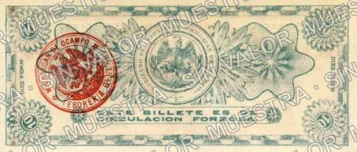10 pesos, Estado de Michoacán (M2895), M2895a $10 Estado de Michoacán, reverso