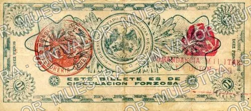 10 pesos, Estado de Michoacán (M2895), M2895c $10 Estado de Michoacán, reverso