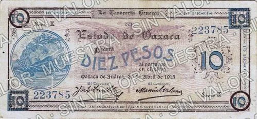 10 pesos, Estado de Oaxaca (M3374), anverso (M3374c $10 Estado de Oaxaca)