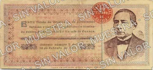 10 pesos, Estado de Oaxaca (M3374), reverso (M3374d $10 Estado de Oaxaca)