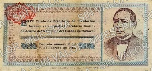10 pesos, Estado de Oaxaca (M3374), reverso (M3374e $10 Estado de Oaxaca)
