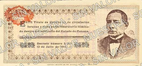 10 pesos, Estado de Oaxaca (M3374), reverso (M3374e $10 Estado de Oaxaca)
