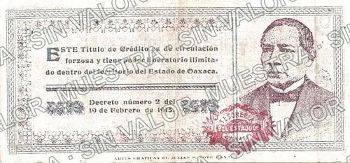 10 pesos, Estado de Oaxaca (M3374), reverso (M3374e $10 Estado de Oaxaca)