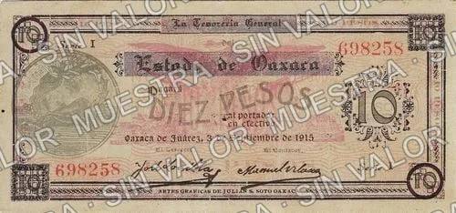 10 pesos, Estado de Oaxaca (M3374), anverso (M3374f $10 Estado de Oaxaca)