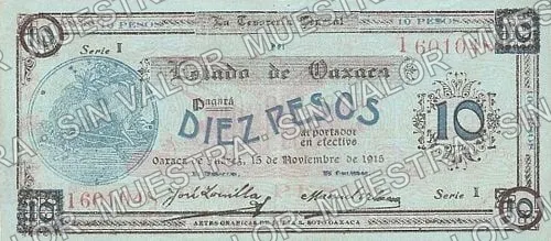 10 pesos, Estado de Oaxaca (M3374), anverso (M3374h $10 Estado de Oaxaca)