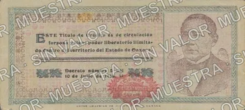 10 pesos, Estado de Oaxaca (M3374), reverso (M3374h $10 Estado de Oaxaca)