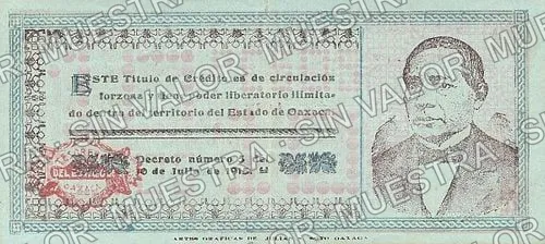 10 pesos, Estado de Oaxaca (M3374), reverso (M3374h $10 Estado de Oaxaca)