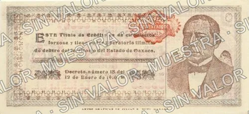 10 pesos, Estado de Oaxaca (M3374), reverso (M3374k $10 Estado de Oaxaca)