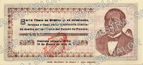 10 pesos, Estado de Oaxaca (M3374), reverso (M3374l $10 Estado de Oaxaca)