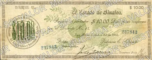 10 pesos, Estado de Sinaloa (M3779), anverso