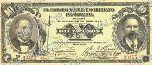 10 pesos, Estado de Sinaloa (M3785), anverso