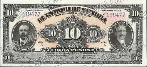 10 pesos, Estado de Sonora (M3823), M3823a $10 Estado de Sonora, anverso