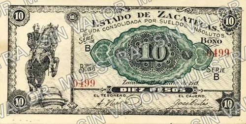 10 pesos, Estado de Zacatecas (M4516), anverso