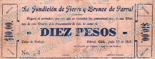10 pesos, Fundición de Fierro y Bronce de Parral (M962), anverso