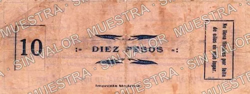 10 pesos, Fundición de Fierro y Bronce de Parral (M962), reverso