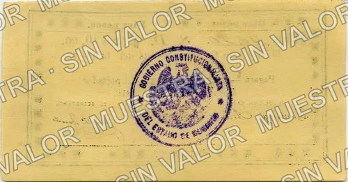 10 pesos, Gobierno Constitucionalista (M1519), reverso (M1519 $10 Gobierno Constitucionalista)