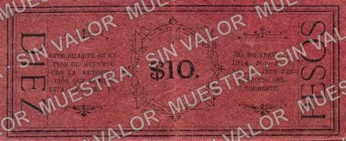 10 pesos, Gobierno Constitucionalista (M817), M817a $10 Gobierno Constitucionalista, reverso
