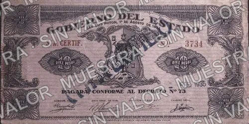 10 pesos, Gobierno del Estado CANCELADO (M4441), anverso