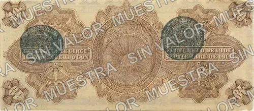 10 pesos, Gobierno Provisional de México (M1241), reverso