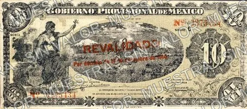 10 pesos, Gobierno Provisional de México (M1241), M1241b $10 Gobierno Provisional de México, anverso
