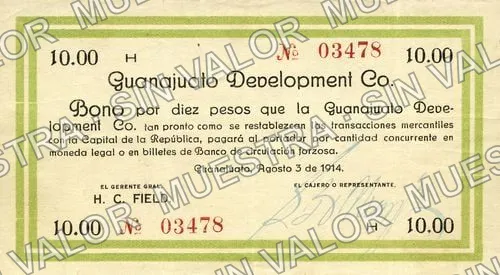 10 pesos, Guanajuato Development Company (M1768), M1768 $10 Guanajuato Development Company, anverso