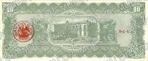 10 pesos (M924), reverso (M924e $10)