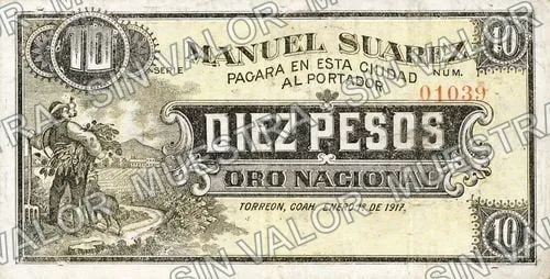 10 pesos, Manuel Suárez (M1001), anverso