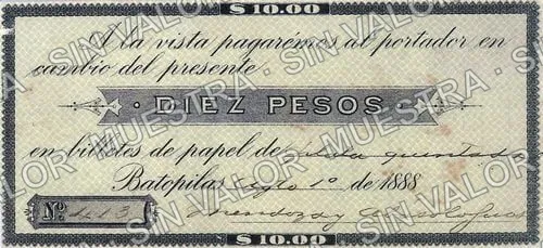 10 pesos, Mendoza y Abasolo, Sucs (M615), M615 $10 Mendoza y Abasolo, Sucs., anverso