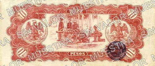 10 pesos, Pagaduría del Cuerpo de Ejército del Noroeste (M2264), M2264a $10 Pagaduría del Cuerpo de Ejército del Noroeste, reverso