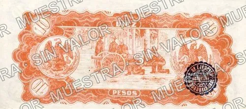 10 pesos, Pagaduría Gral. del Cuerpo de Ejército del Noroeste (M2270), M2270a $10 Pagaduría Gral. del Cuerpo de Ejército del Noroeste, reverso