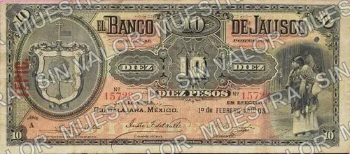 10 pesos, serial letter changed from A to B (M387), anverso (M387d $10 overprinted 'TEPIC')