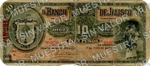 10 pesos, serial letter changed from A to B (M387), anverso (M387e $10 overprinted 'ZAMORA')