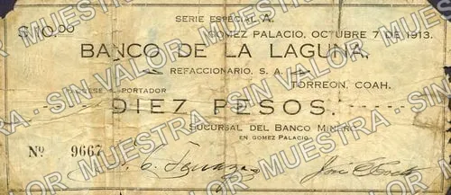 10 pesos, Sucursal del Banco Minero (M1464), anverso