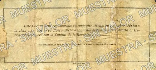 10 pesos, Sucursal del Banco Minero (M1464), reverso