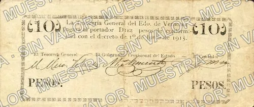 10 pesos, Tesorería General del Estado (M3995), reverso