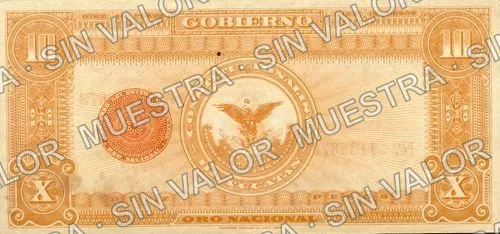 10 pesos, Tesorería General (M4136), M4136a $10 Tesorería General, reverso