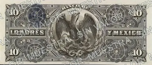 10 pesos, uncat $10 stamped 'Villahermosa' (M272), M272e $10 Banco de Londres y México, reverso