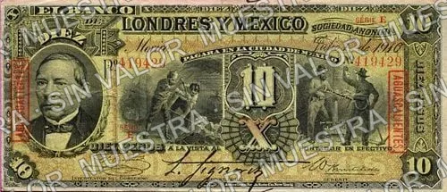 10 pesos, uncat $10 stamped 'Villahermosa' (M272), M272f $10 overprinted 'AGUASCALIENTES', anverso