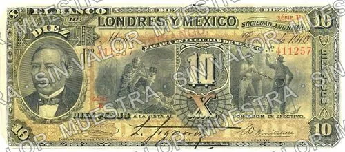 10 pesos, uncat $10 stamped 'Villahermosa' (M272), M272g $10 overprinted 'DURANGO', anverso