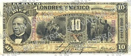 10 pesos, uncat $10 stamped 'Villahermosa' (M272), anverso (M272g $10 overprinted 'DURANGO')