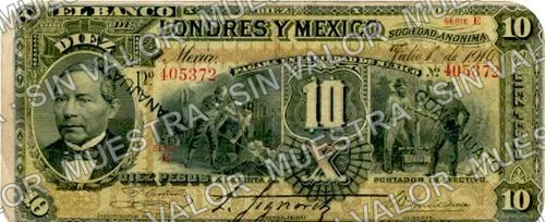 10 pesos, uncat $10 stamped 'Villahermosa' (M272), anverso (M272j $10 stamped 'GUANAJUATO')