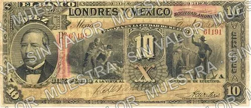 10 pesos, uncat $10 stamped 'Villahermosa' (M272), M272j $10 stamped 'GUANAJUATO', anverso