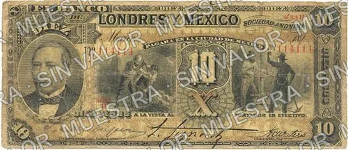 10 pesos, uncat $10 stamped 'Villahermosa' (M272), M272l $10 stamped 'MAZATLAN', anverso