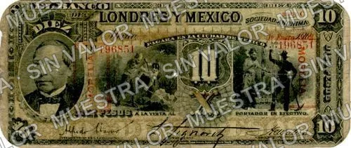 10 pesos, uncat $10 stamped 'Villahermosa' (M272), anverso (M272n $10 overprinted small 'MORELIA')